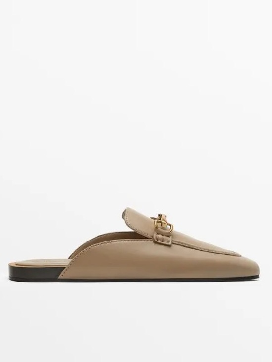 Massimo Dutti Shoes - Massimo Dutti Leather Mule Loafers with Gold Buckle